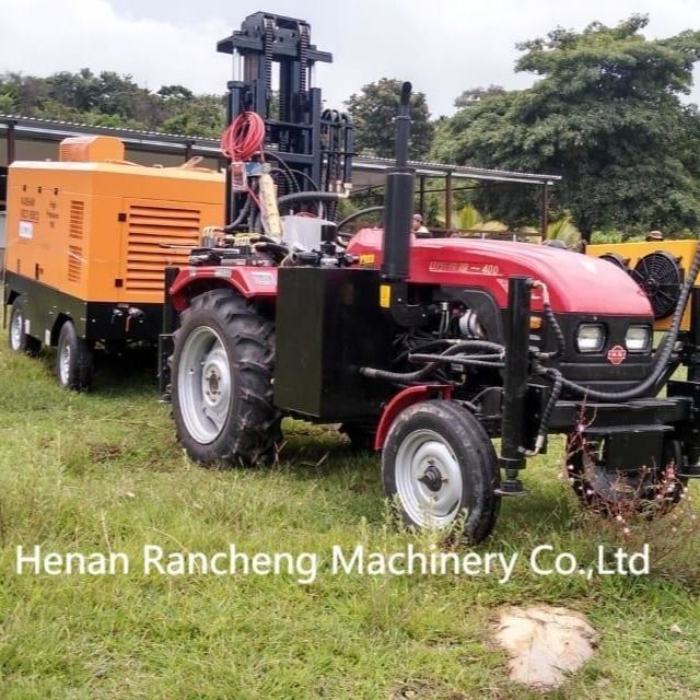 DTH Máy khoan giếng nước thủy lực 200m Máy khoan máy kéo khí nén di động